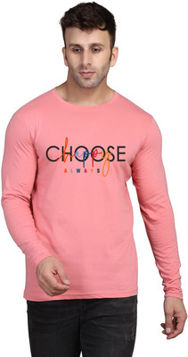SLOWLORIS Typography Men Round Neck Pink T-Shirt