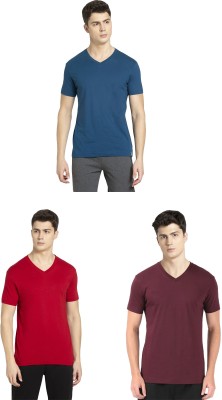 JOCKEY Solid Men V Neck Blue, Red, Maroon T-Shirt