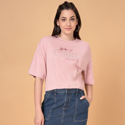 SF Jeans by Pantaloons Printed Women Round Neck Pink T-Shirt