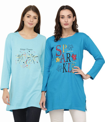 RRAVAYKI Printed Women Round Neck Multicolor T-Shirt