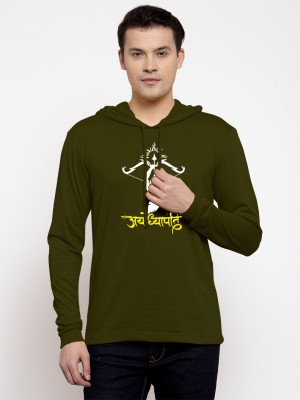 FRISKERS Printed, Typography Men Hooded Neck Dark Green T-Shirt