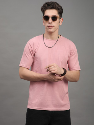 METRONAUT Solid Men Round Neck Pink, Gold T-Shirt