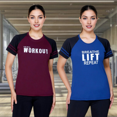 White Moon Graphic Print Women Round Neck Maroon, Blue T-Shirt
