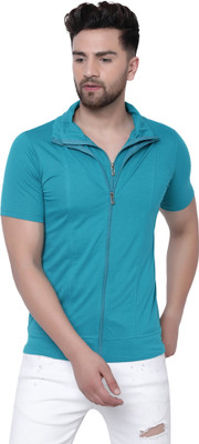 Tresna Trending Solid Men Polo Neck Dark Blue T-Shirt