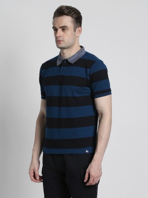 Dennis Lingo Striped Men Polo Neck Blue T-Shirt