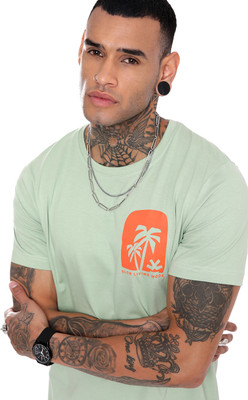 WROGN Printed Men Crew Neck Green T-Shirt