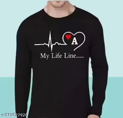 stitching fashion Printed Men Round Neck Black T-Shirt