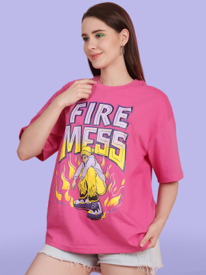 METRONAUT Printed Women Round Neck Pink T-Shirt