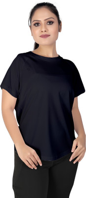 MYo2 Solid Women Round Neck Blue T-Shirt