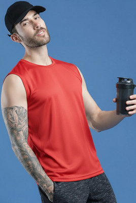 Jangoboy Solid Men Round Neck Red T-Shirt