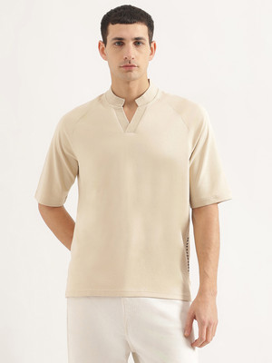 United Colors of Benetton Solid Men Polo Neck Beige T-Shirt
