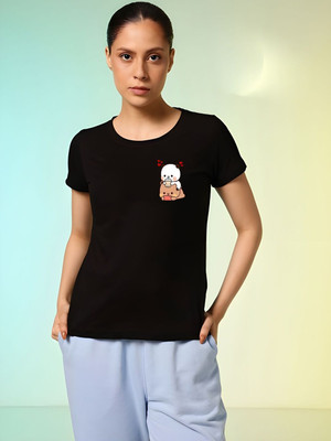 SZN Graphic Print Women Round Neck Black T-Shirt