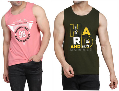 WOOSTRO Printed Men Scoop Neck Pink, Dark Green T-Shirt