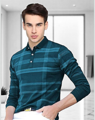 Autna Checkered Men Polo Neck Grey T-Shirt