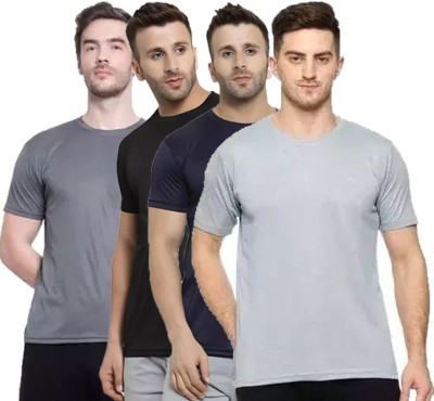 Diwazzo Solid Men Round Neck Black, Grey, Navy Blue T-Shirt