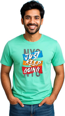 purycot Printed Men Round Neck Light Green T-Shirt