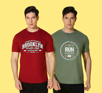 WOOSTRO Graphic Print Men Round Neck Green, Maroon T-Shirt