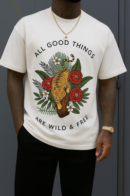 HASTEN Printed Men Round Neck White T-Shirt