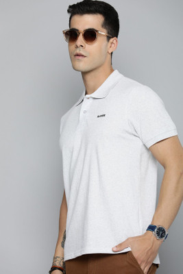 R.Code by The Roadster Life Co. Solid Men Polo Neck Brown, Silver T-Shirt