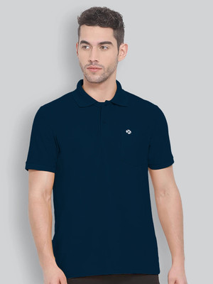 Lux Nitro Solid Men Polo Neck Navy Blue T-Shirt