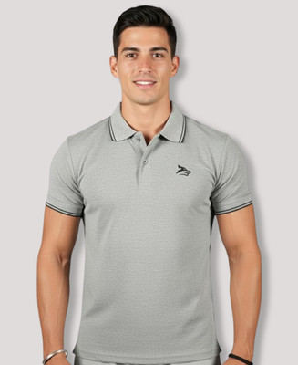 Gym Hound Solid Men Polo Neck Grey T-Shirt
