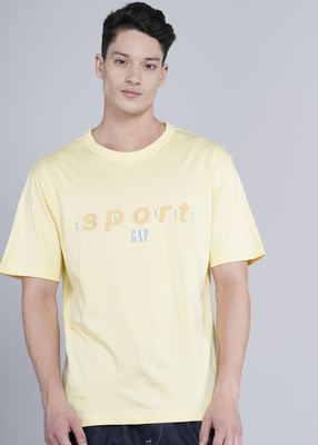 GAP Printed Men Round Neck Yellow T-Shirt