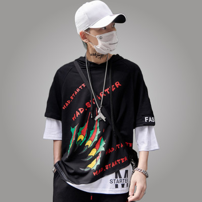 London Hills Striped Men Hooded Neck Black T-Shirt