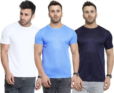 Think Tech Solid Men Round Neck White, Light Blue, Dark Blue T-Shirt