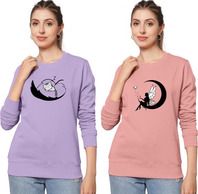 ZentWorld Printed Women Round Neck Purple, Beige T-Shirt