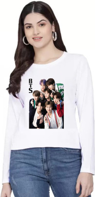 SQF Printed Women Round Neck White T-Shirt