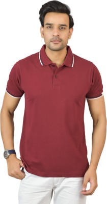 Arbour Solid Men Polo Neck Maroon T-Shirt