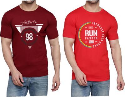 WOOSTRO Printed Men Round Neck Maroon, Red T-Shirt