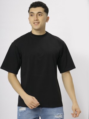 N AND J Solid Men Round Neck Black T-Shirt