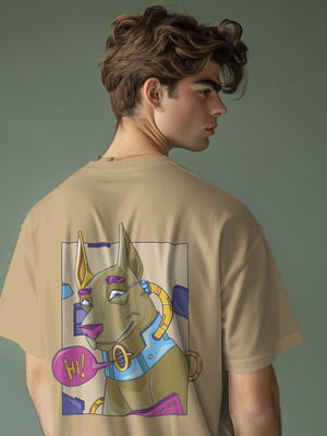 PS ENTERPRISES Printed Men Round Neck Beige T-Shirt