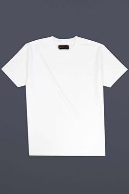 french crown Solid Men Round Neck White T-Shirt