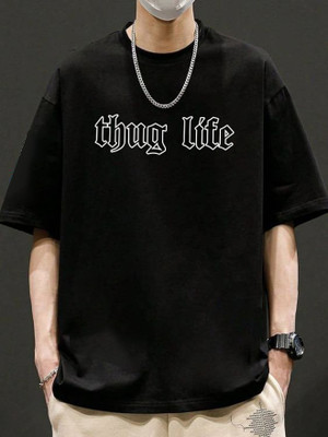 MEG Printed Men Round Neck Black T-Shirt