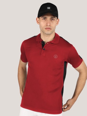 CHKOKKO Solid Men Polo Neck Maroon T-Shirt