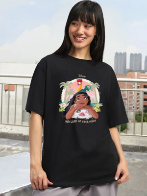 JUNEBERRY Printed, Typography Women Round Neck Black T-Shirt