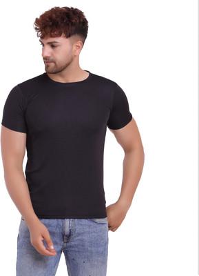 KASPY Solid Men Round Neck Black T-Shirt