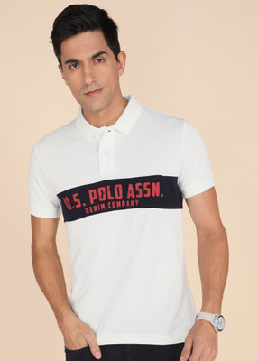 U.S. POLO ASSN. Printed Men Polo Neck White T-Shirt