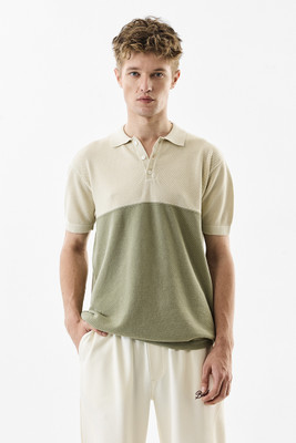 Snitch Colorblock Men Polo Neck Beige, Green T-Shirt