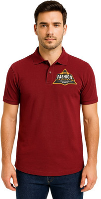 SHIRERAMEXPORTS Printed Men Polo Neck Maroon T-Shirt