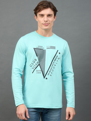 Club York Graphic Print Men Round Neck Blue T-Shirt
