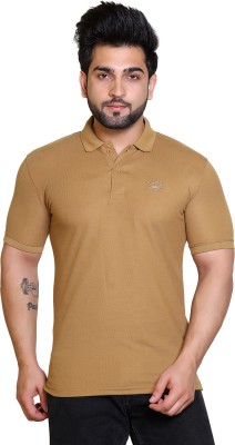 E-MAX Solid Men Polo Neck Brown T-Shirt