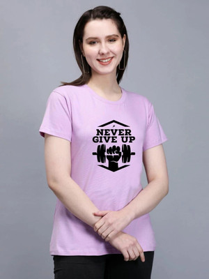 AdvibaFashion Printed Women Round Neck Purple T-Shirt
