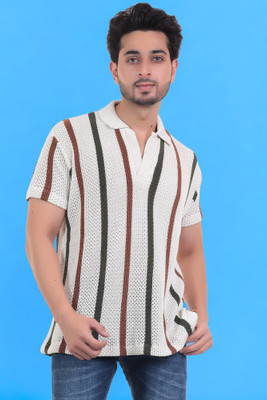 LWALS Striped Men Polo Neck Multicolor T-Shirt