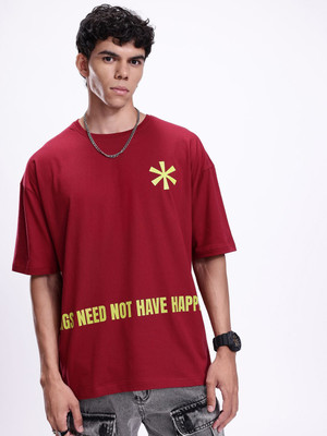 Kook N Keech Typography Men Round Neck Maroon T-Shirt