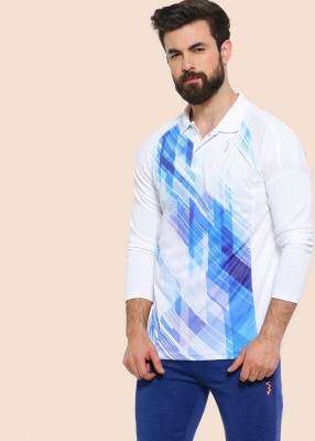 CAMPUS SUTRA Printed Men Polo Neck White, Blue T-Shirt
