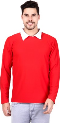 TEEMEX Solid Men Polo Neck Red T-Shirt