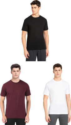 JOCKEY Solid Men Round Neck Black, White, Maroon T-Shirt